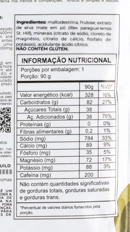 Xtratus Pré e Intratreino em Pó com Carboidratos e Eletrólitos Mate Verde com Cafeína - 90g